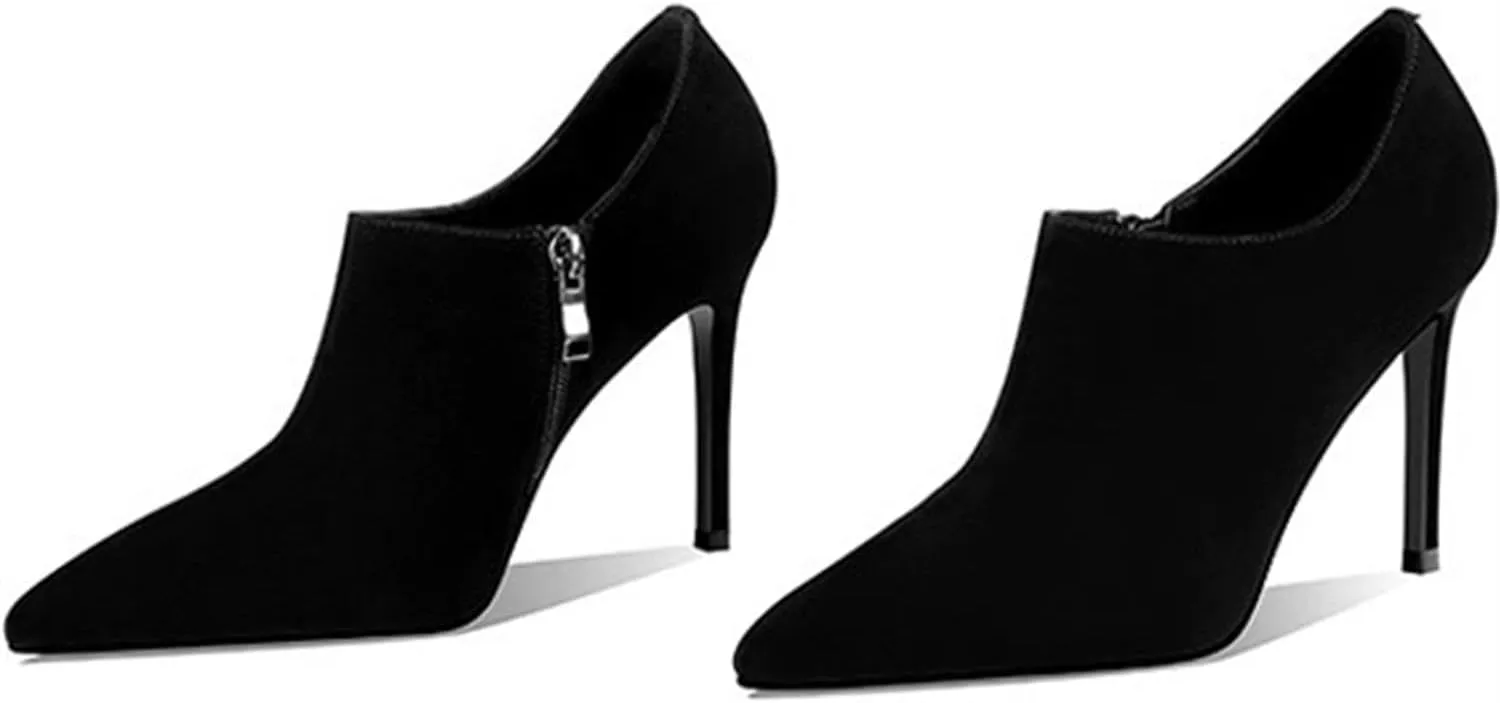 Womens Pointed Toe Stiletto Dress Boots Sexy Leather Cat Heel Ankle Boots
