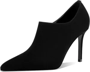 Womens Pointed Toe Stiletto Dress Boots Sexy Leather Cat Heel Ankle Boots