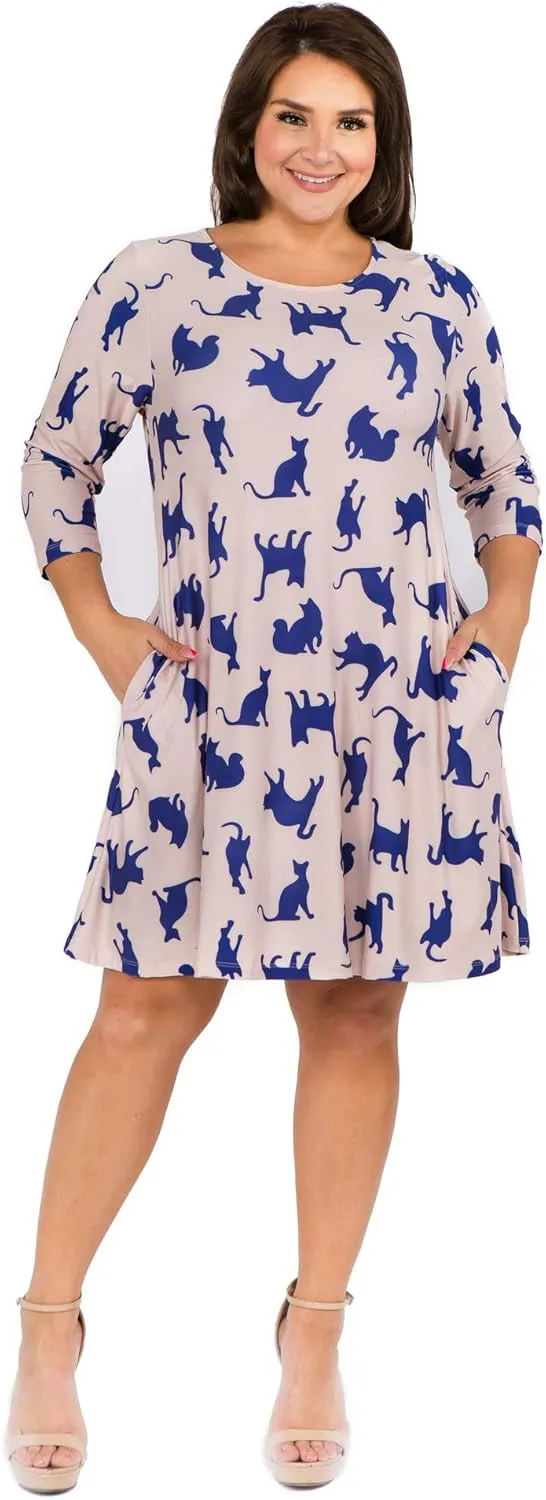 Women’s Printed Crew Neck A-Line Dresses with Pockets Casual Tropical Floral Novelty Animal Christmas Patterns