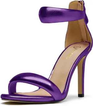 Women's Pump Open Toe Heel Sandals Back Zipper Round Ankle Strappy Stiletto Heels Sparkle Glitter Metallic Party Sexy Wedding Dressy Shoes
