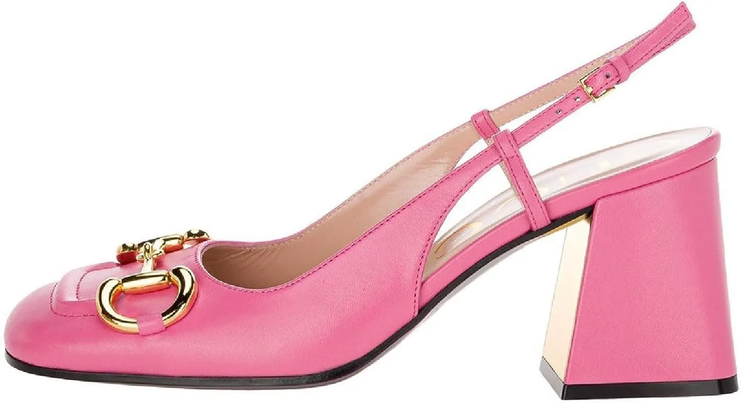 Women's Retro SquareToe Slingback Pumps Fashion Buckle Closed Toe Dressy Slingback Block Heels Office Wedding Party High Heel Shoes for Women