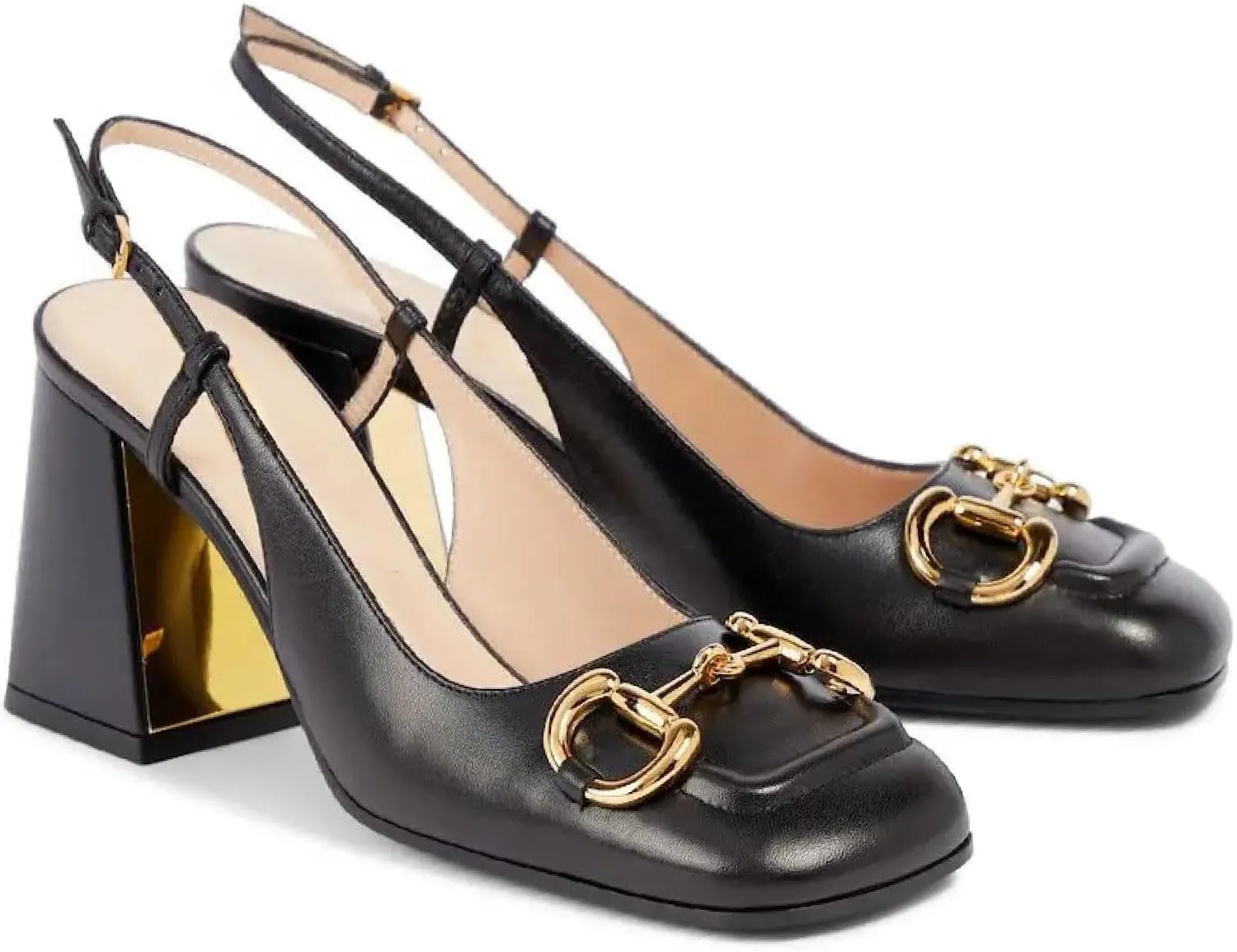Women's Retro SquareToe Slingback Pumps Fashion Buckle Closed Toe Dressy Slingback Block Heels Office Wedding Party High Heel Shoes for Women