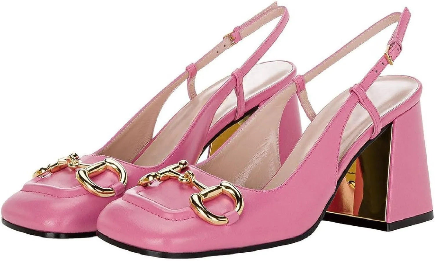 Women's Retro SquareToe Slingback Pumps Fashion Buckle Closed Toe Dressy Slingback Block Heels Office Wedding Party High Heel Shoes for Women