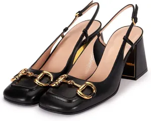 Women's Retro SquareToe Slingback Pumps Fashion Buckle Closed Toe Dressy Slingback Block Heels Office Wedding Party High Heel Shoes for Women