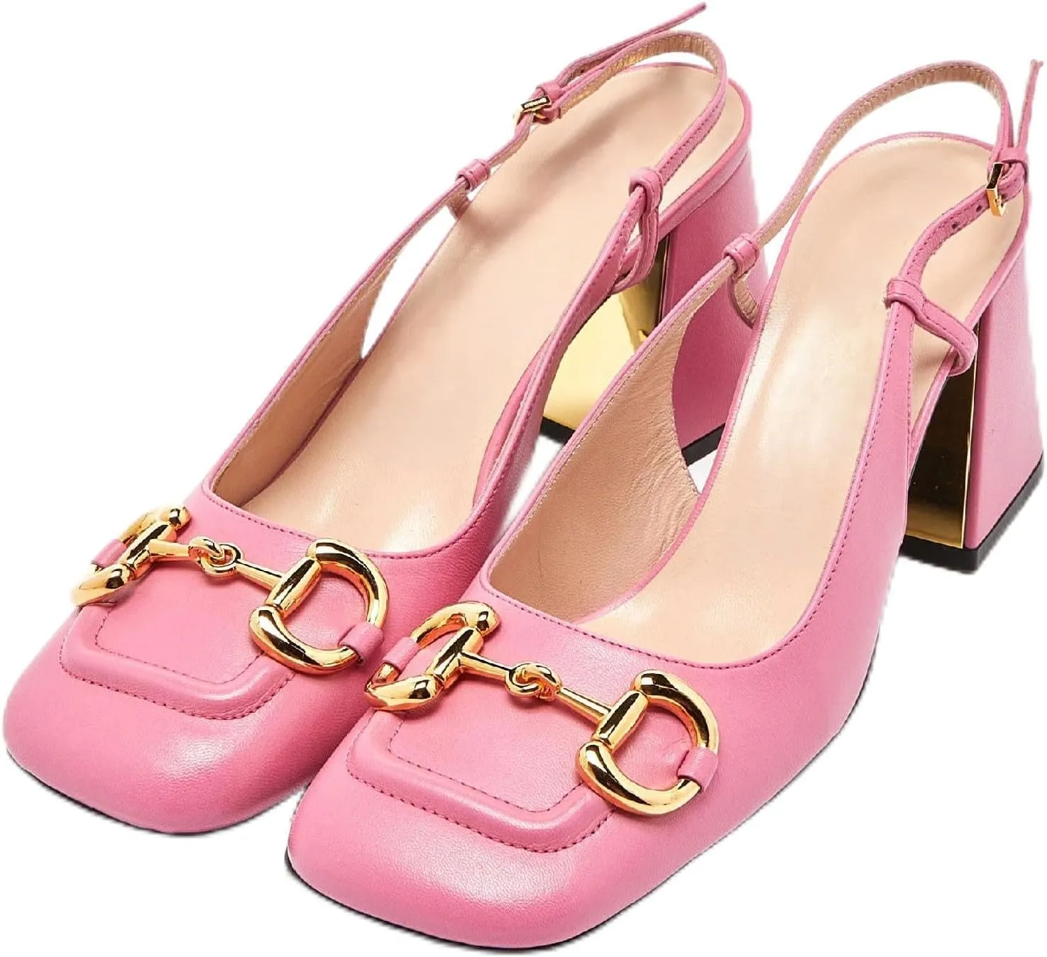 Women's Retro SquareToe Slingback Pumps Fashion Buckle Closed Toe Dressy Slingback Block Heels Office Wedding Party High Heel Shoes for Women