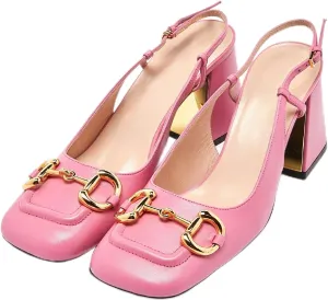 Women's Retro SquareToe Slingback Pumps Fashion Buckle Closed Toe Dressy Slingback Block Heels Office Wedding Party High Heel Shoes for Women