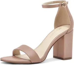 Women's Sandals Open Square Toe Sandals Ankle Strap High Kitten Heels Stilettos Square Open Toe Dressy Sexy Shoes for Women Chic Heeled Sandals