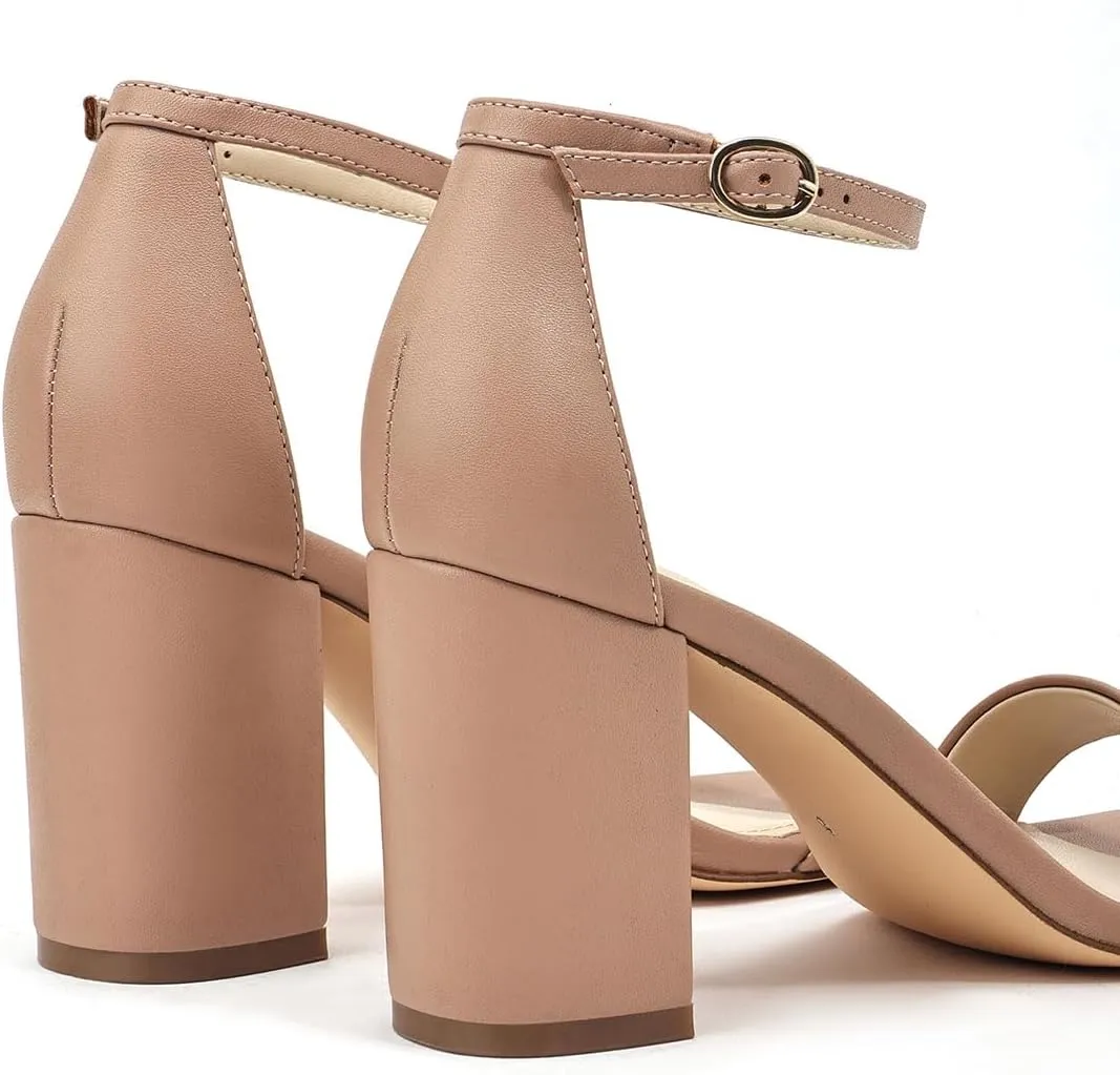 Women's Sandals Open Square Toe Sandals Ankle Strap High Kitten Heels Stilettos Square Open Toe Dressy Sexy Shoes for Women Chic Heeled Sandals