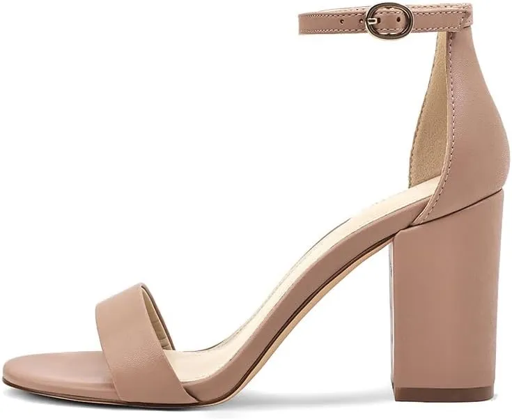 Women's Sandals Open Square Toe Sandals Ankle Strap High Kitten Heels Stilettos Square Open Toe Dressy Sexy Shoes for Women Chic Heeled Sandals