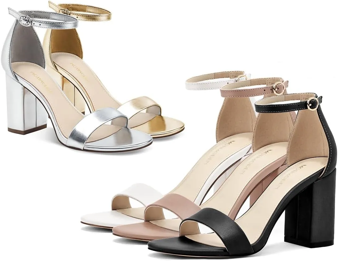 Women's Sandals Open Square Toe Sandals Ankle Strap High Kitten Heels Stilettos Square Open Toe Dressy Sexy Shoes for Women Chic Heeled Sandals