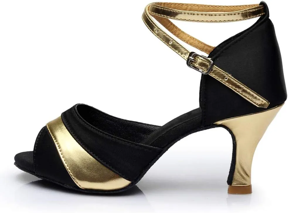 Women's Satin Latin Dance Shoes Wide Width Heeled Sandals Ballroom Salsa Tango Practice Performance Dancing Shoes