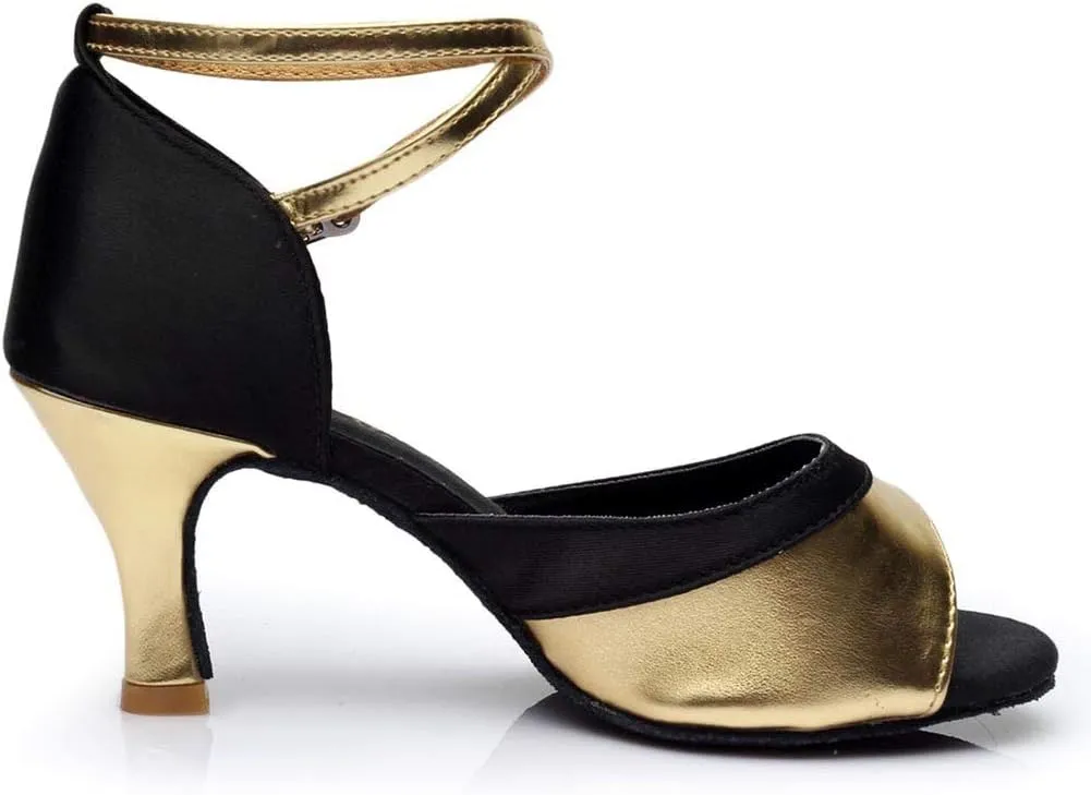 Women's Satin Latin Dance Shoes Wide Width Heeled Sandals Ballroom Salsa Tango Practice Performance Dancing Shoes