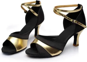 Women's Satin Latin Dance Shoes Wide Width Heeled Sandals Ballroom Salsa Tango Practice Performance Dancing Shoes
