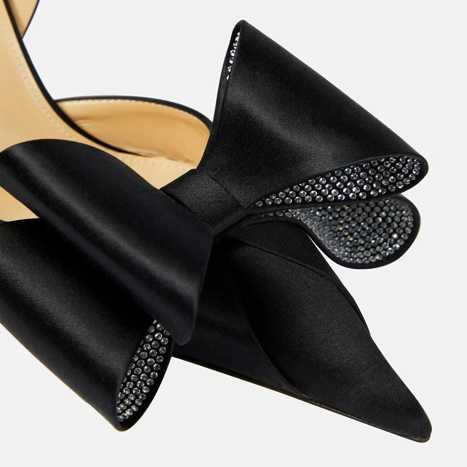 Women's Sexy Pointed Toe Slingback Stiletto Heels Fashion Rhinestones Double Bows Curved Kitten Heel Slingbacks Comfort Slip On Wedding Dress High Heel Shoes