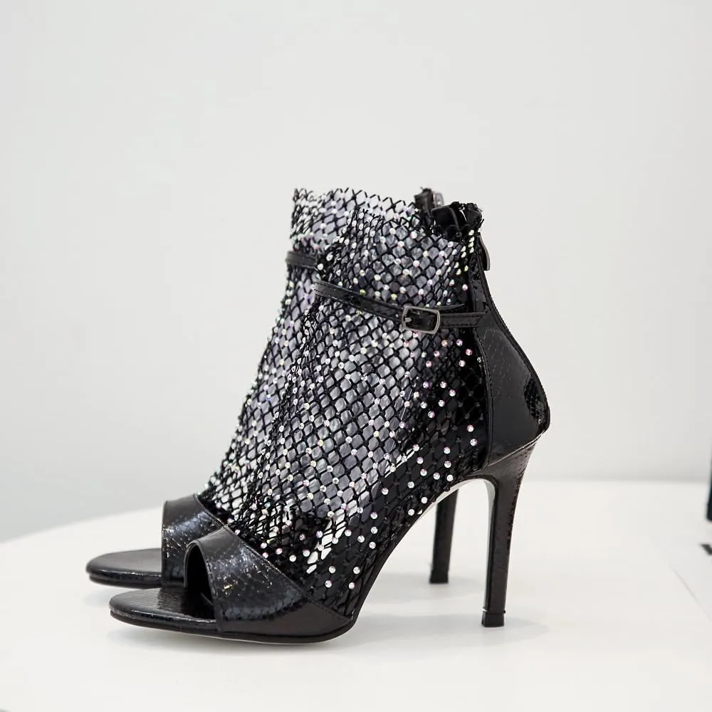Women's Sexy Stiletto High Heel Gladiator Sandals, Ankle Strap Rhinestone Gladiator Heels, Open Peep Toe Strappy Sandals Boots