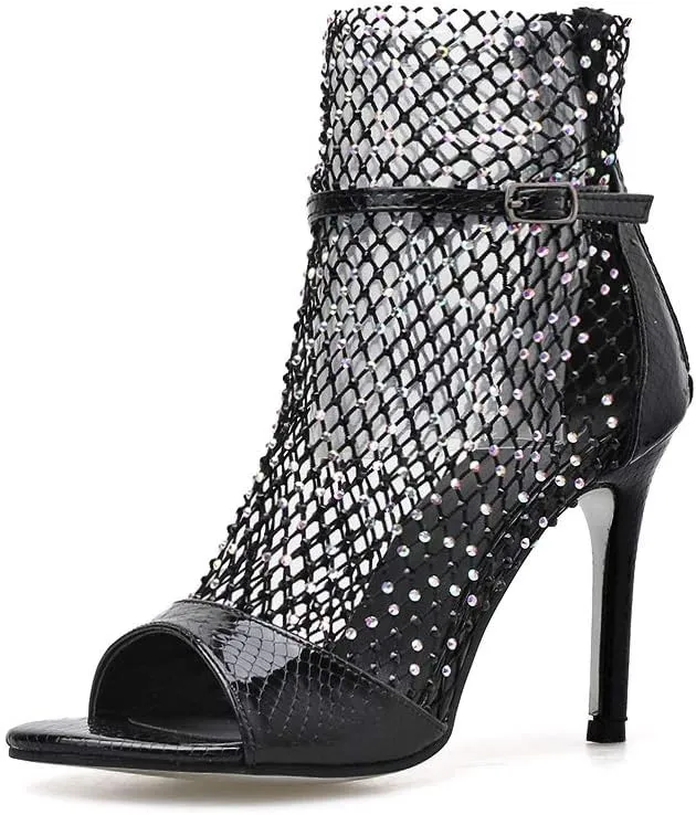 Women's Sexy Stiletto High Heel Gladiator Sandals, Ankle Strap Rhinestone Gladiator Heels, Open Peep Toe Strappy Sandals Boots