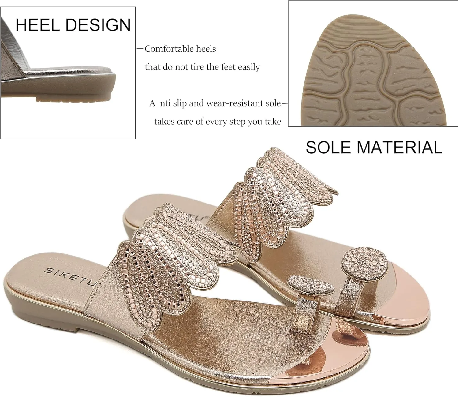 Women's Slide Flat Sandals Ladies Rhinestone Flip Flops Casual Fashion Crystal Sandal for Summer Beach Oceanside Holiday Outdoor