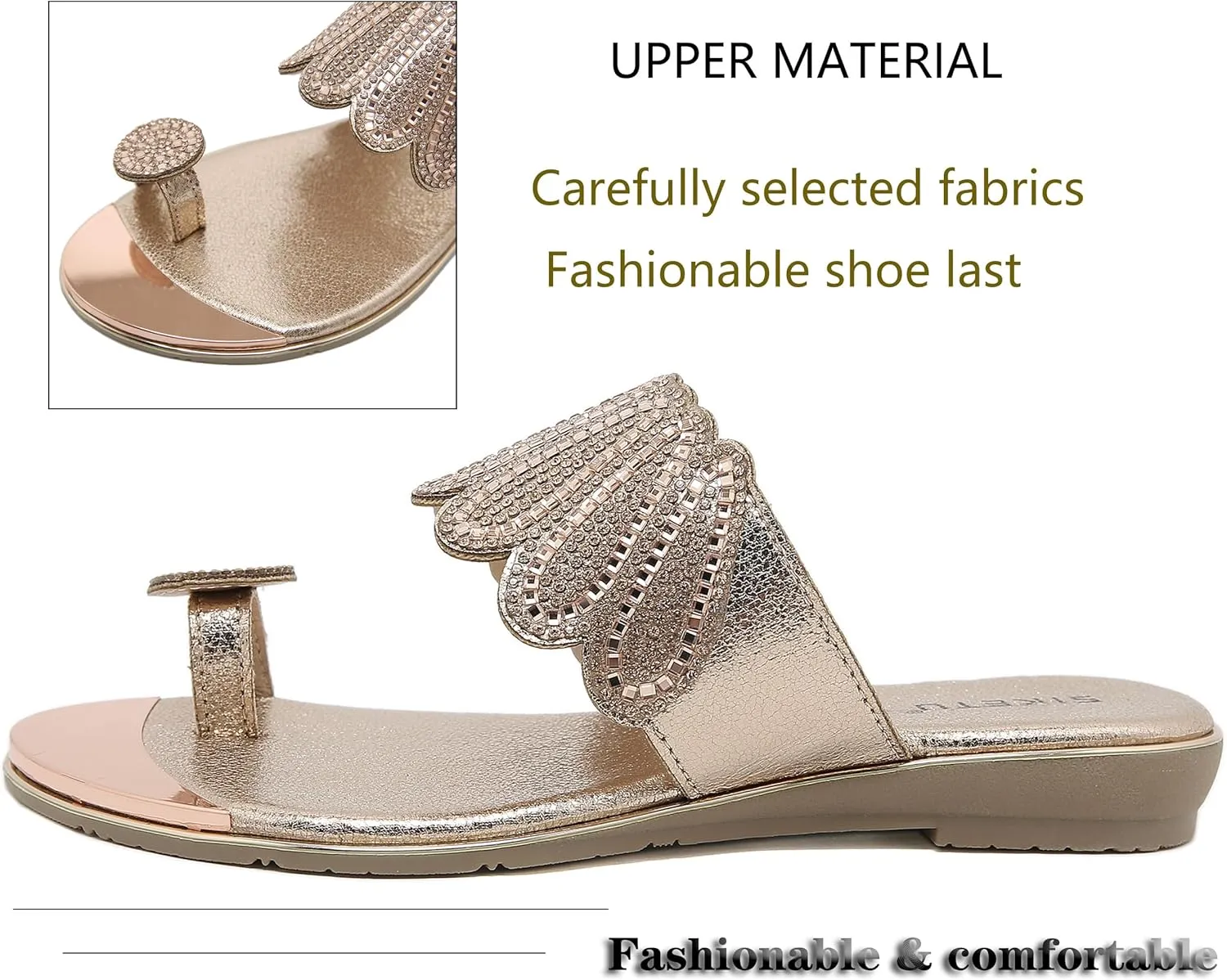 Women's Slide Flat Sandals Ladies Rhinestone Flip Flops Casual Fashion Crystal Sandal for Summer Beach Oceanside Holiday Outdoor