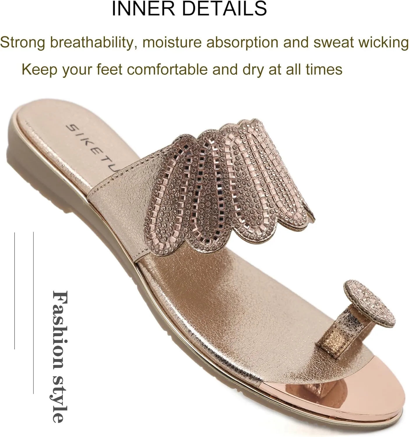 Women's Slide Flat Sandals Ladies Rhinestone Flip Flops Casual Fashion Crystal Sandal for Summer Beach Oceanside Holiday Outdoor
