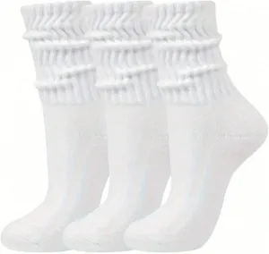 Women's Slouch Crew Socks Solid Scrunch Boot Socks Chunky Ribbed Cozy 3 Pairs Cotton Crew Socks Size 5-11