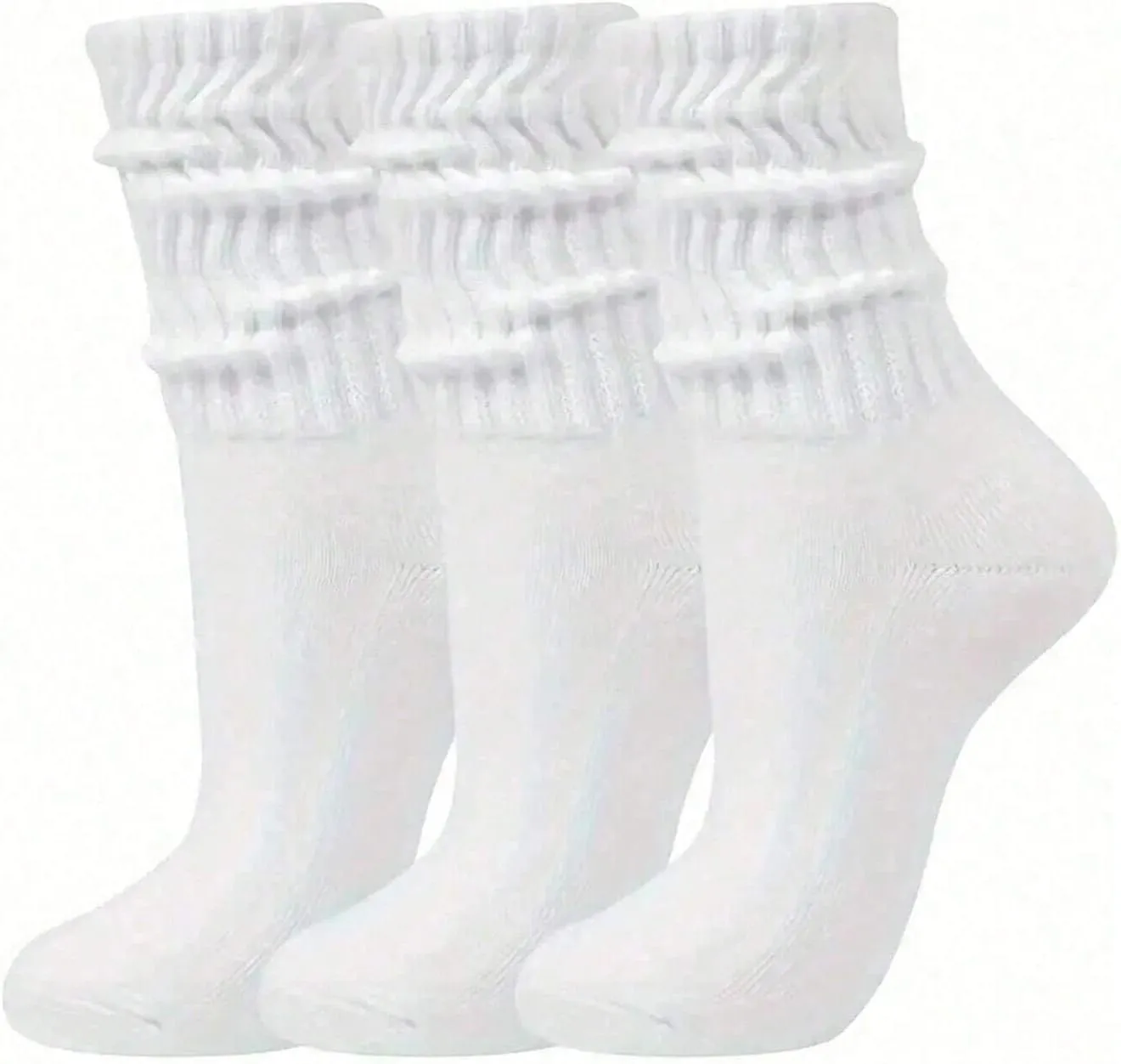 Women's Slouch Crew Socks Solid Scrunch Boot Socks Chunky Ribbed Cozy 3 Pairs Cotton Crew Socks Size 5-11