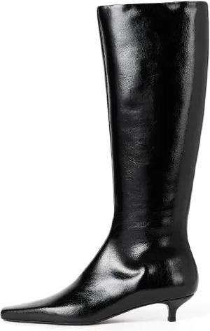 Women's Square Toe Kitten Heel Knee High Boots Fashion Crocodile Side Zipper Low Heel Tall Boots Fall Winter Dressy Long Boots for Women Size 5.5-12US