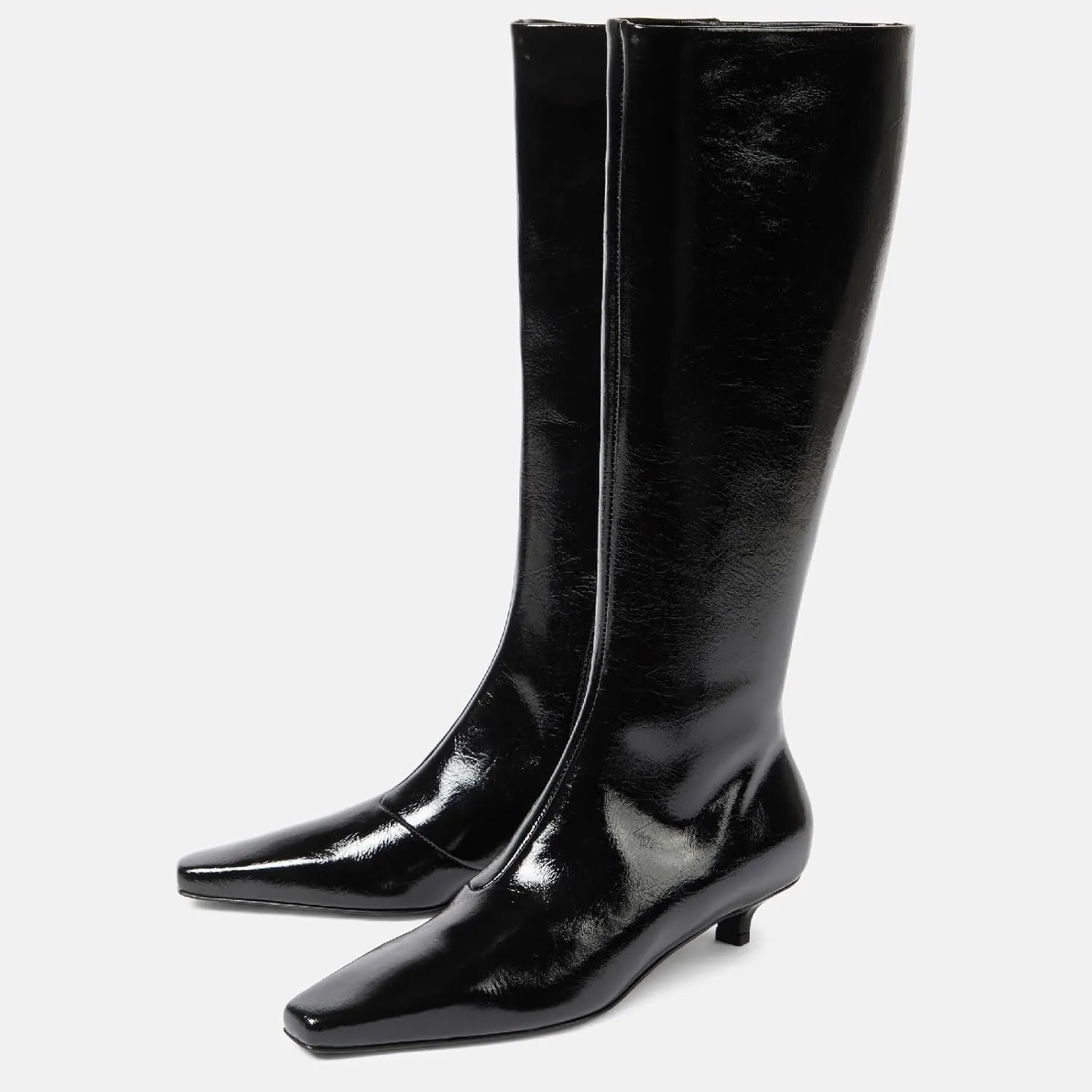 Women's Square Toe Kitten Heel Knee High Boots Fashion Crocodile Side Zipper Low Heel Tall Boots Fall Winter Dressy Long Boots for Women Size 5.5-12US