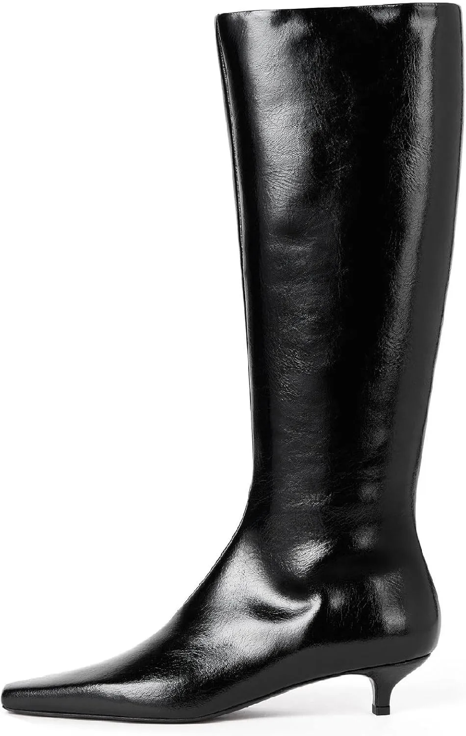 Women's Square Toe Kitten Heel Knee High Boots Fashion Crocodile Side Zipper Low Heel Tall Boots Fall Winter Dressy Long Boots for Women Size 5.5-12US