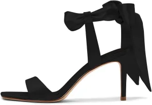 Women's Stiletto Sandals Pink Satin Bow Tie Square Toe Open Toe Sandals.