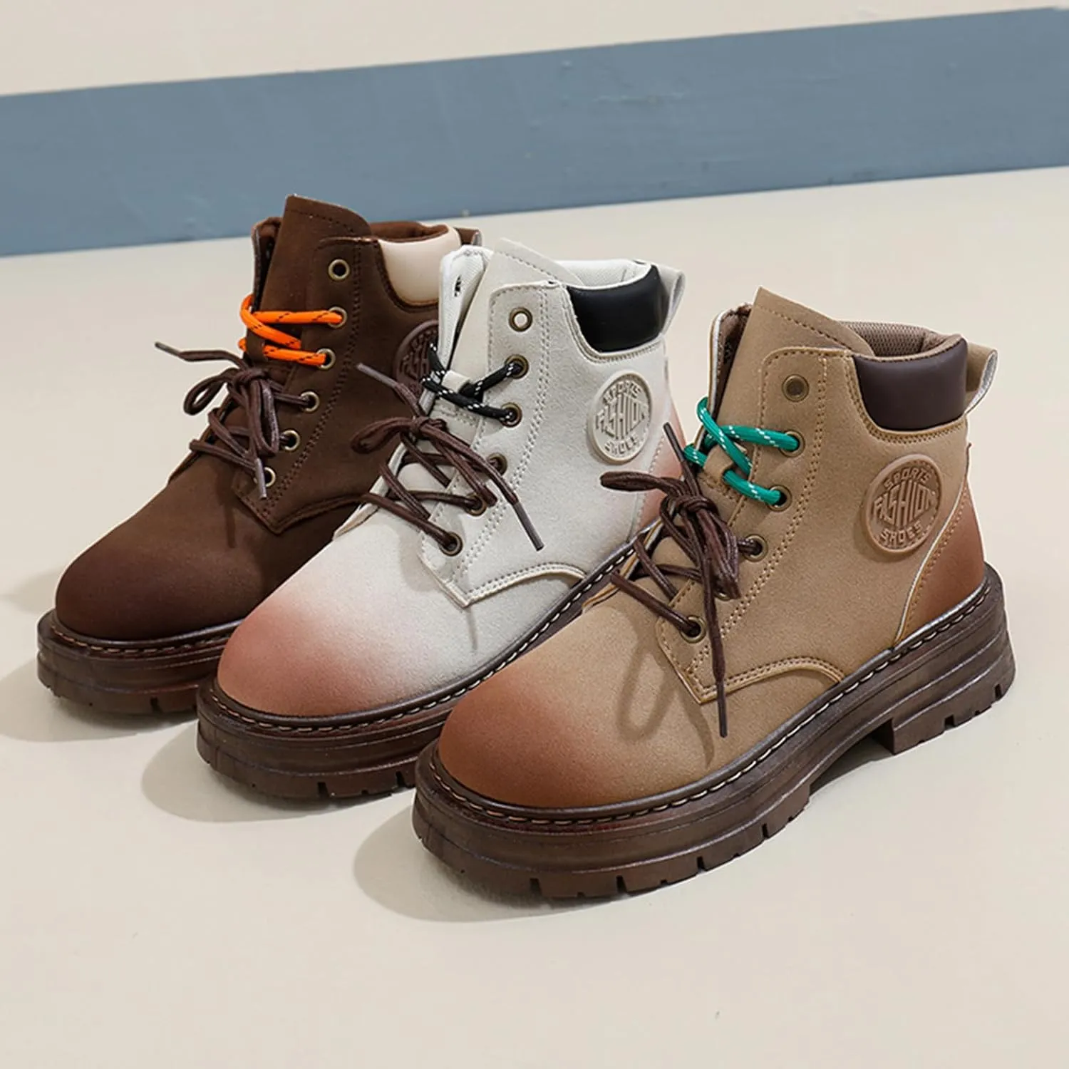 Women's Suede Lace-Up Platform Hiking Boots Fashion Round Toe Chunky Heel Casual Non-Slip Lightweight Outdoor Combat Boots