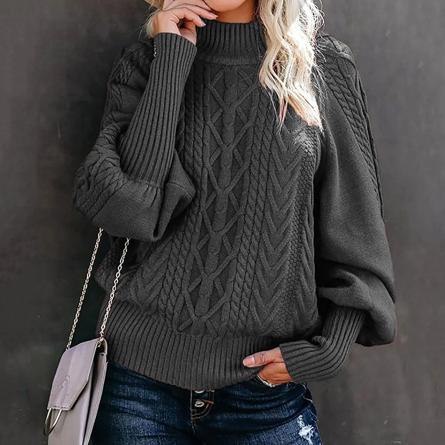 Womens Sweaters Casual Solid Long Sleeve Thick Knit Striped Pullover Crewneck Wide Hem Fitting Cozy Tops Outwear