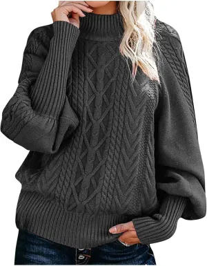 Womens Sweaters Casual Solid Long Sleeve Thick Knit Striped Pullover Crewneck Wide Hem Fitting Cozy Tops Outwear