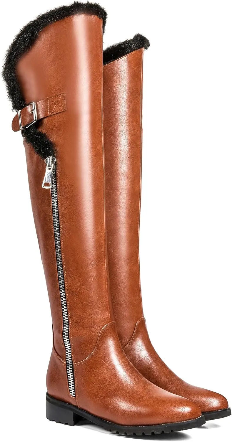 Women's Tall Boots High-Low Shaft Shearling Trim Low Heels Adult
