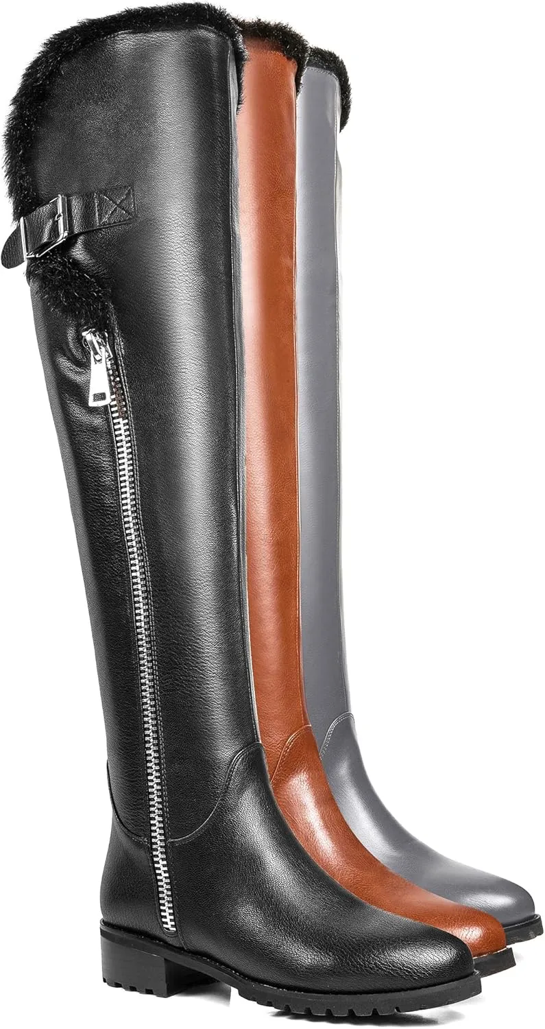 Women's Tall Boots High-Low Shaft Shearling Trim Low Heels Adult