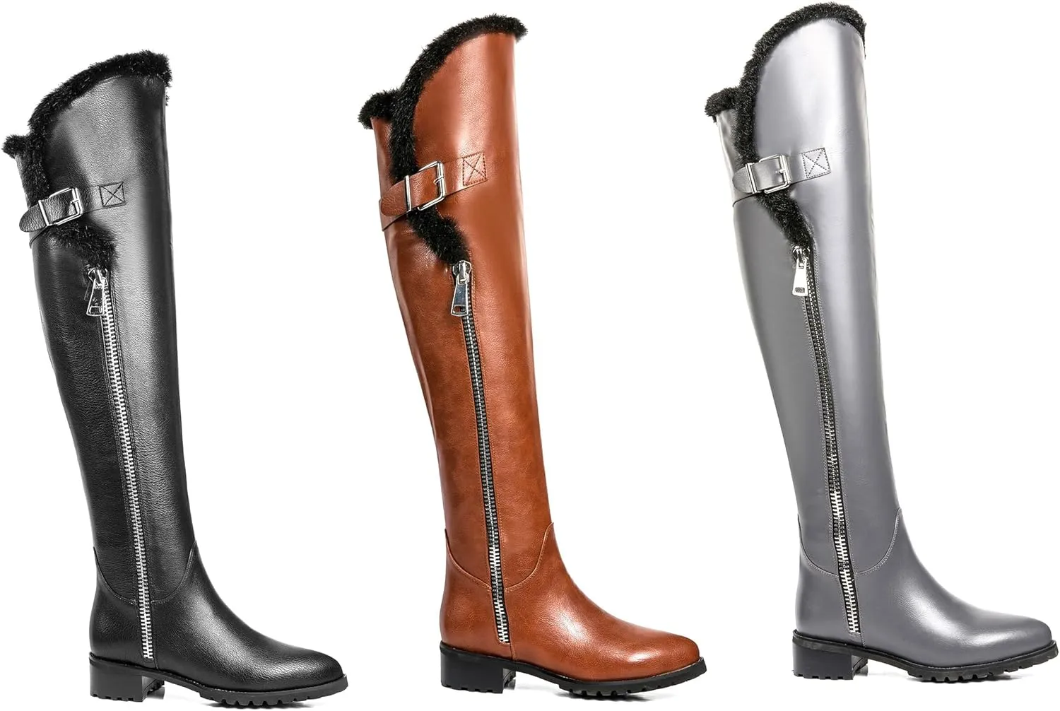 Women's Tall Boots High-Low Shaft Shearling Trim Low Heels Adult