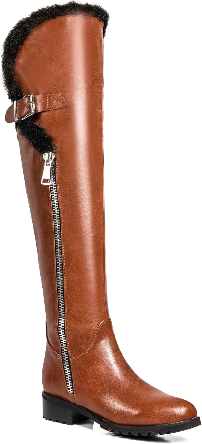 Women's Tall Boots High-Low Shaft Shearling Trim Low Heels Adult