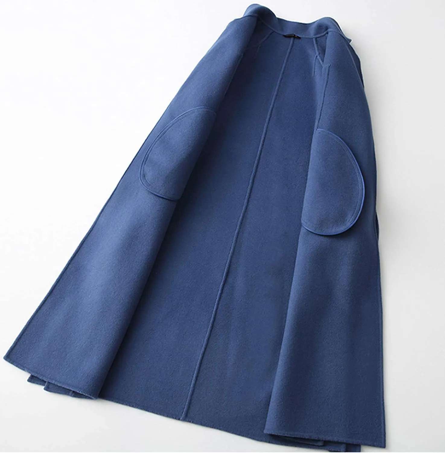 Womens Wool Coats Cashmere Trench Autumn Winter Solid Color Slim Warm Long Overcoat Cardigan Jackets Outwear with Belt,Blue,S