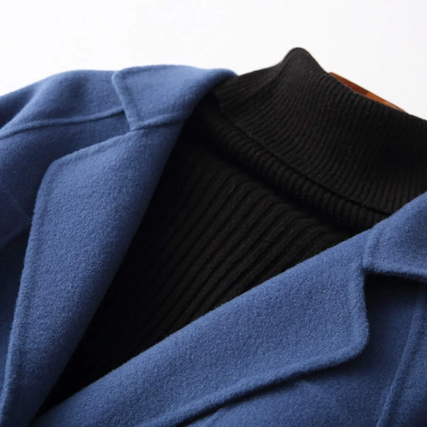 Womens Wool Coats Cashmere Trench Autumn Winter Solid Color Slim Warm Long Overcoat Cardigan Jackets Outwear with Belt,Blue,S