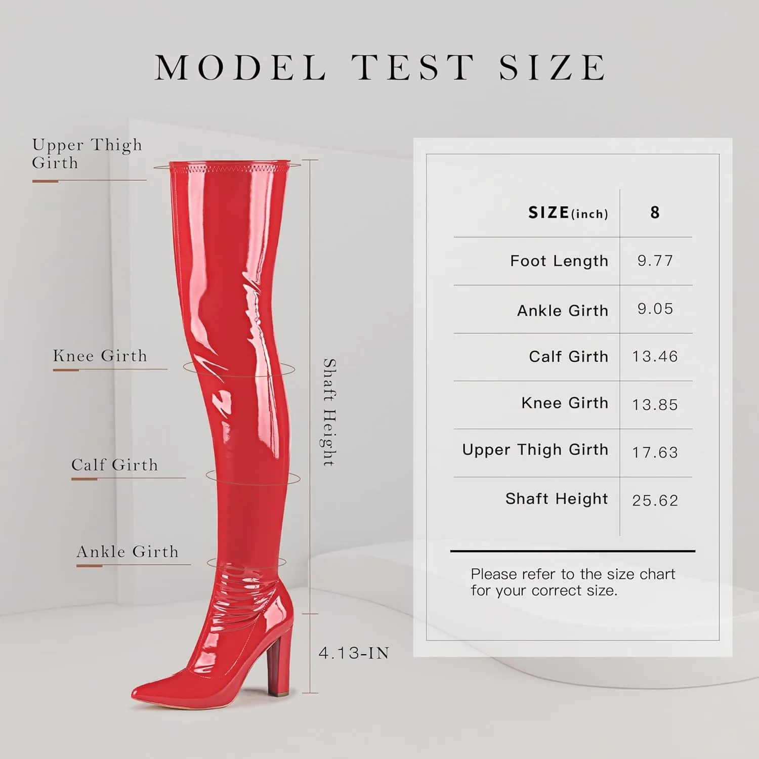 WSKEISP Women's Thigh High Boots Patent Leather PU Heeled Over The Knee High Boots Sexy Pointed Toe Chunky Heel GOGO Boots