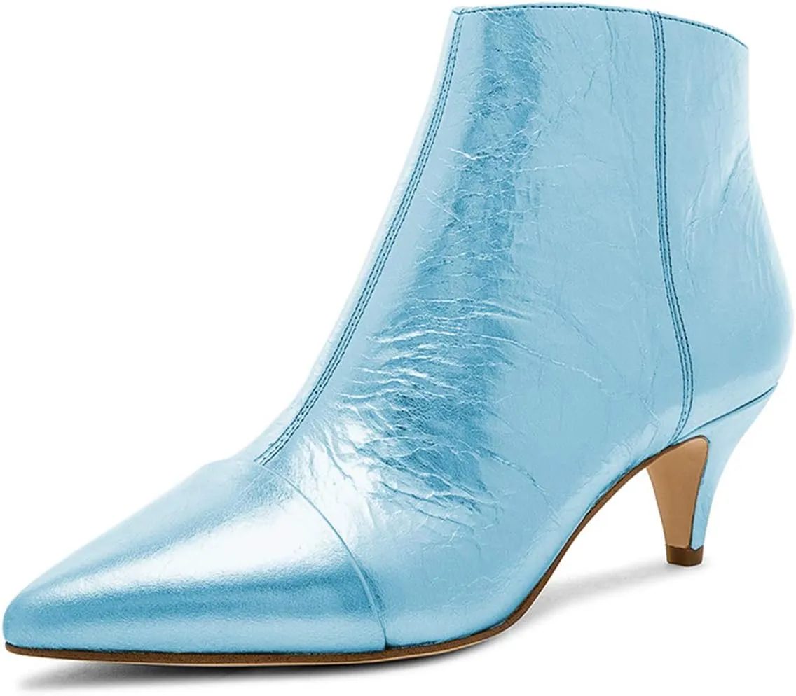 XYD Women Chic Low Kitten Heel Ankle Boots Pointed Closed Toe Side Zipper Prom Glitter Party Fashion Short Bootie Shoes