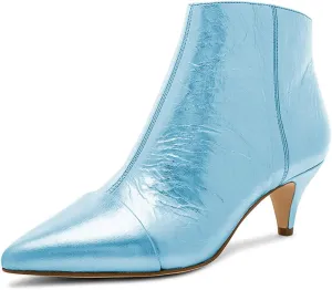 XYD Women Chic Low Kitten Heel Ankle Boots Pointed Closed Toe Side Zipper Prom Glitter Party Fashion Short Bootie Shoes