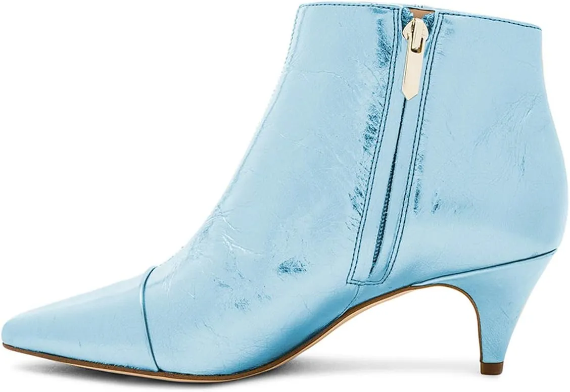 XYD Women Chic Low Kitten Heel Ankle Boots Pointed Closed Toe Side Zipper Prom Glitter Party Fashion Short Bootie Shoes