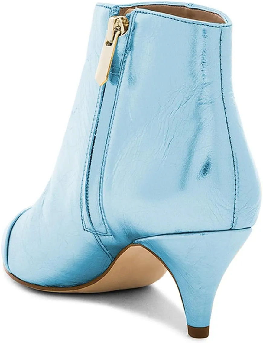 XYD Women Chic Low Kitten Heel Ankle Boots Pointed Closed Toe Side Zipper Prom Glitter Party Fashion Short Bootie Shoes