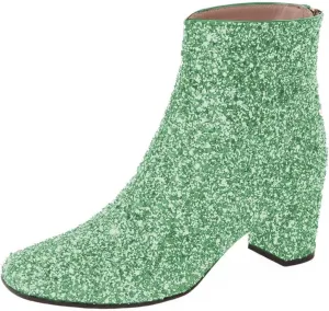 XYD Women Glitter Low Block Heel Ankle Boots Round Toe Festival Party Booties Shoes with Zip