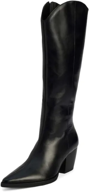 XYD Women Straight Knee High Boots with Side Zip Pointed Toe Cork Chunky Block Heel Booties Casual Dressy Shoes