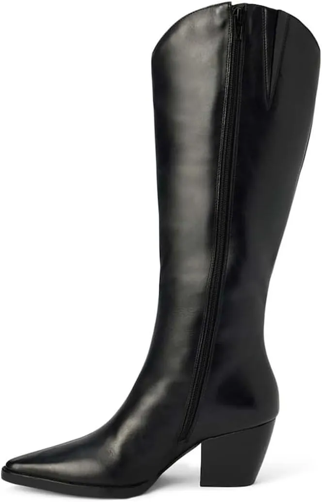 XYD Women Straight Knee High Boots with Side Zip Pointed Toe Cork Chunky Block Heel Booties Casual Dressy Shoes