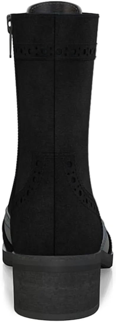 YDN Women Closed Toe Lace Up Wingtip Ankle Boots Side Zippers Low Heel Oxfords Brogue Boots Work Office Formal Shoes Size 4-16 US