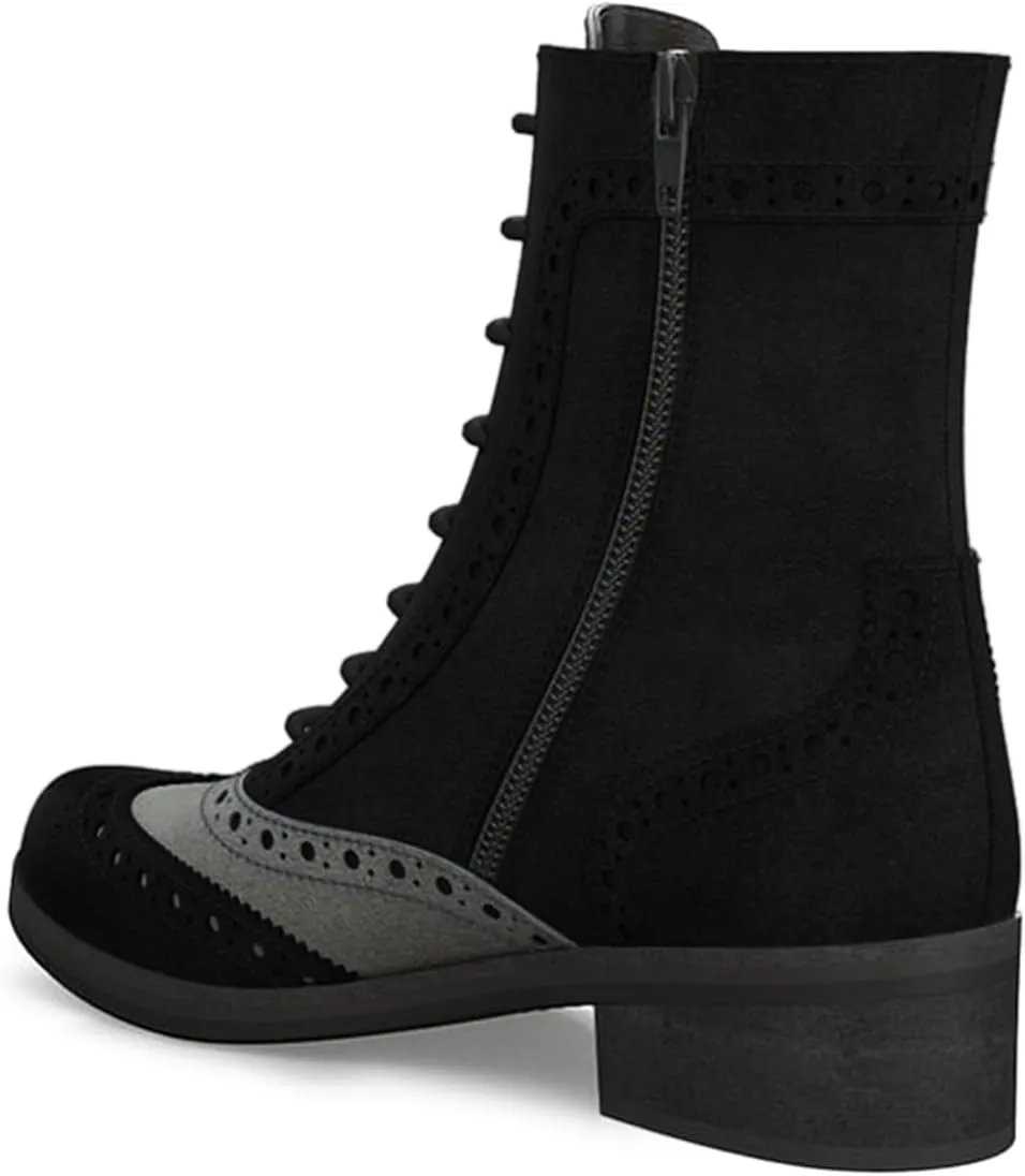 YDN Women Closed Toe Lace Up Wingtip Ankle Boots Side Zippers Low Heel Oxfords Brogue Boots Work Office Formal Shoes Size 4-16 US