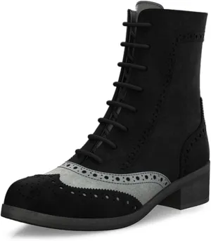 YDN Women Closed Toe Lace Up Wingtip Ankle Boots Side Zippers Low Heel Oxfords Brogue Boots Work Office Formal Shoes Size 4-16 US