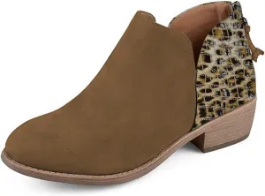 YDN Womens Mid Heels Ankle Booties Almond Toe Block Low Heels Pumps Classic V Cut Back Zipper Shoes Size 4-15 US